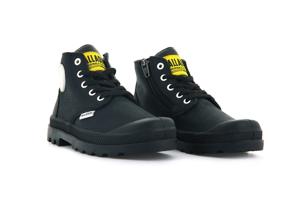 Botas Palladium PAMPA MID LTH ZIP Niños Negras | Costa Rica-39452